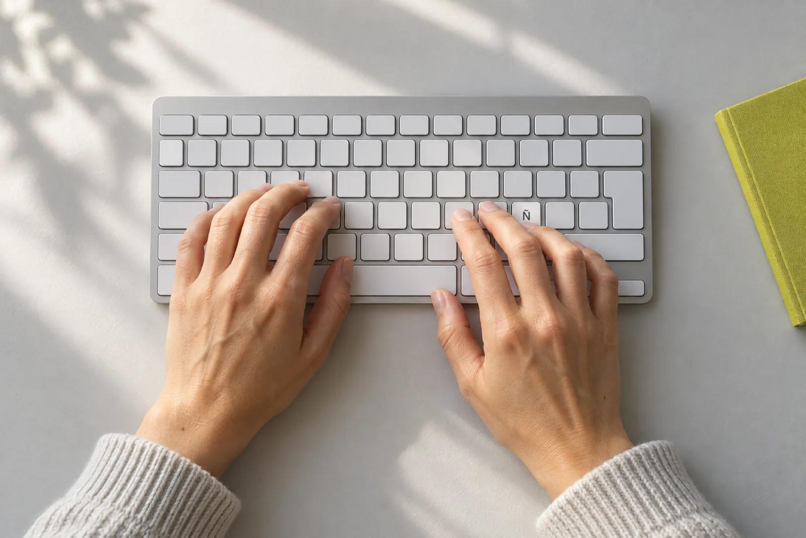 Manos escribiendo en un teclado español con la tecla Ñ a la vista